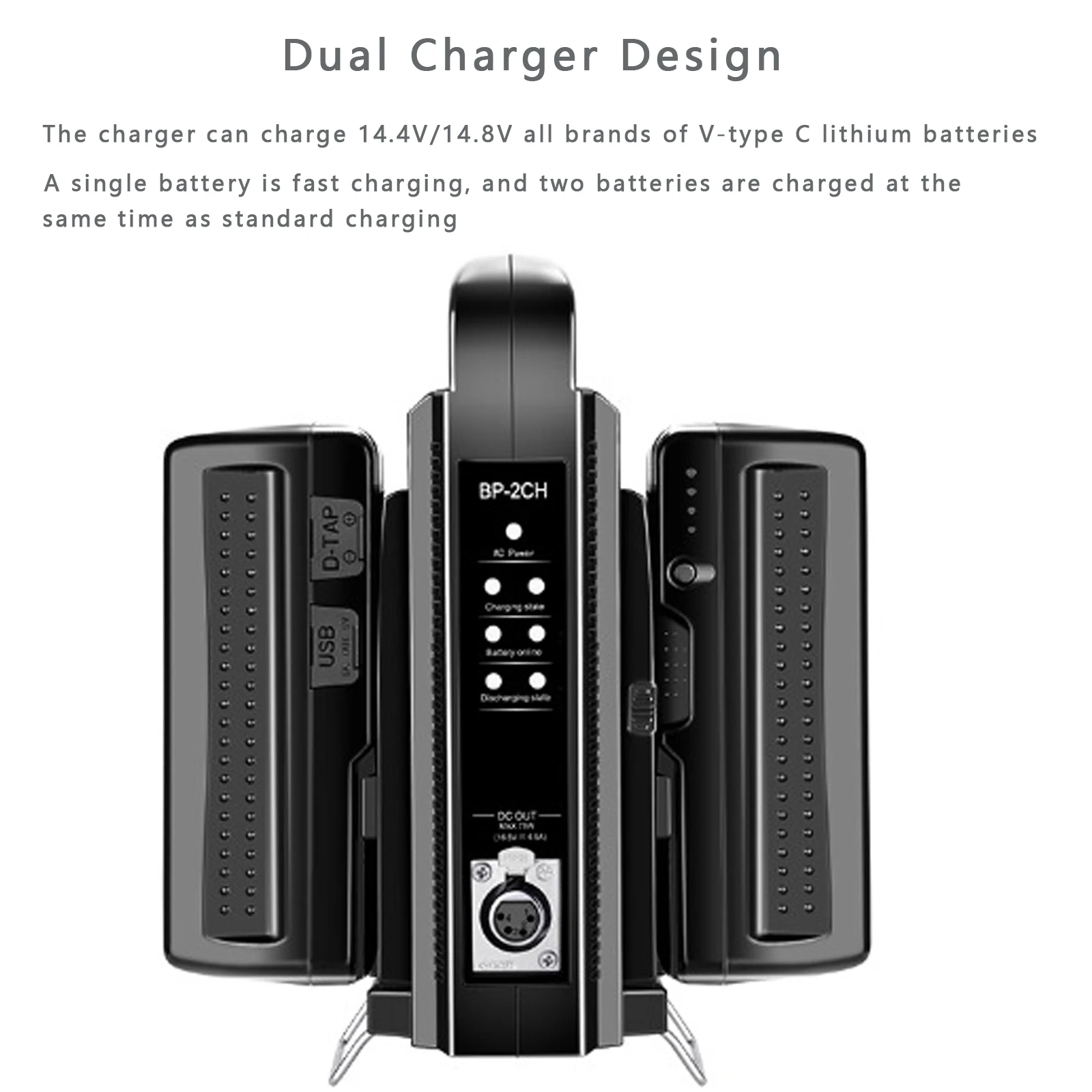 V-Mount V Mount V Lock Dual Channel Battery Charger with DC 16.5V Power Supply Compatible with All V-Mount Plates