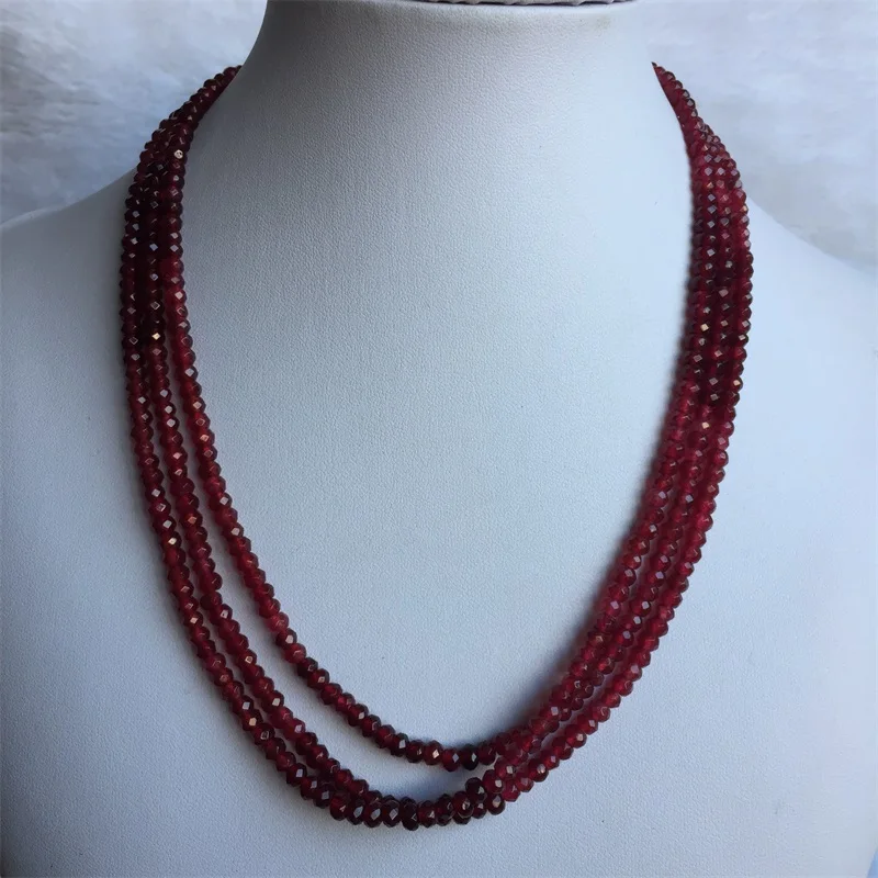 Faceted 3*4MM 1/3/6 Layers Classic Vintage Natural Stone Jewelry Handmade Noble Double Color Red Rubies Bead Strand Necklace