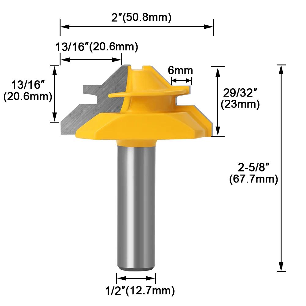 1PC 1/2shank 12mm Shank Medium Lock Miter Router Bit - 45 Degree - 3/4\