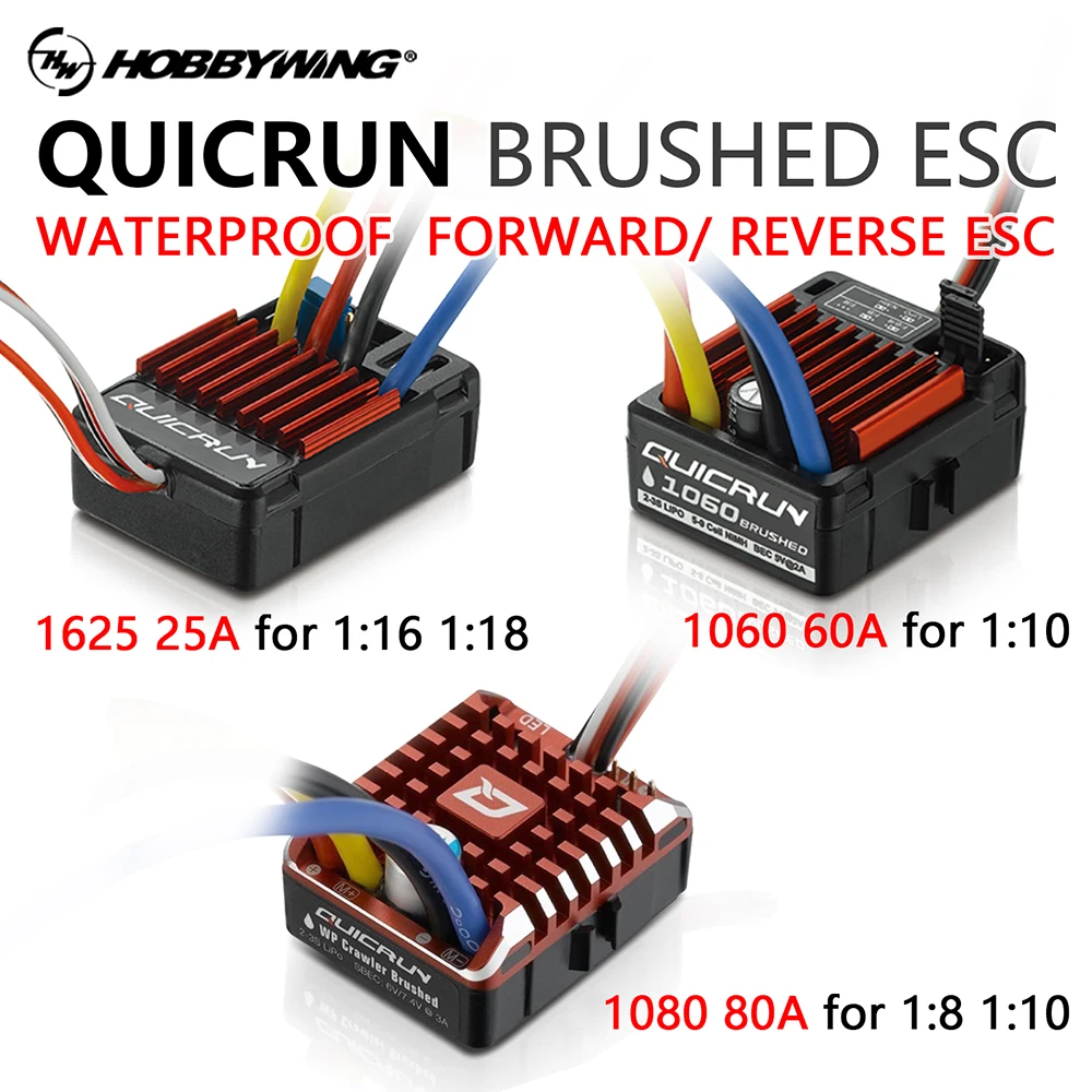 Original HobbyWing QuicRun 1060 60A Brushed Electronic Speed Controller ESC Waterproof For 1:10 SCX10 TRX4 TRX6 D90 Redcat