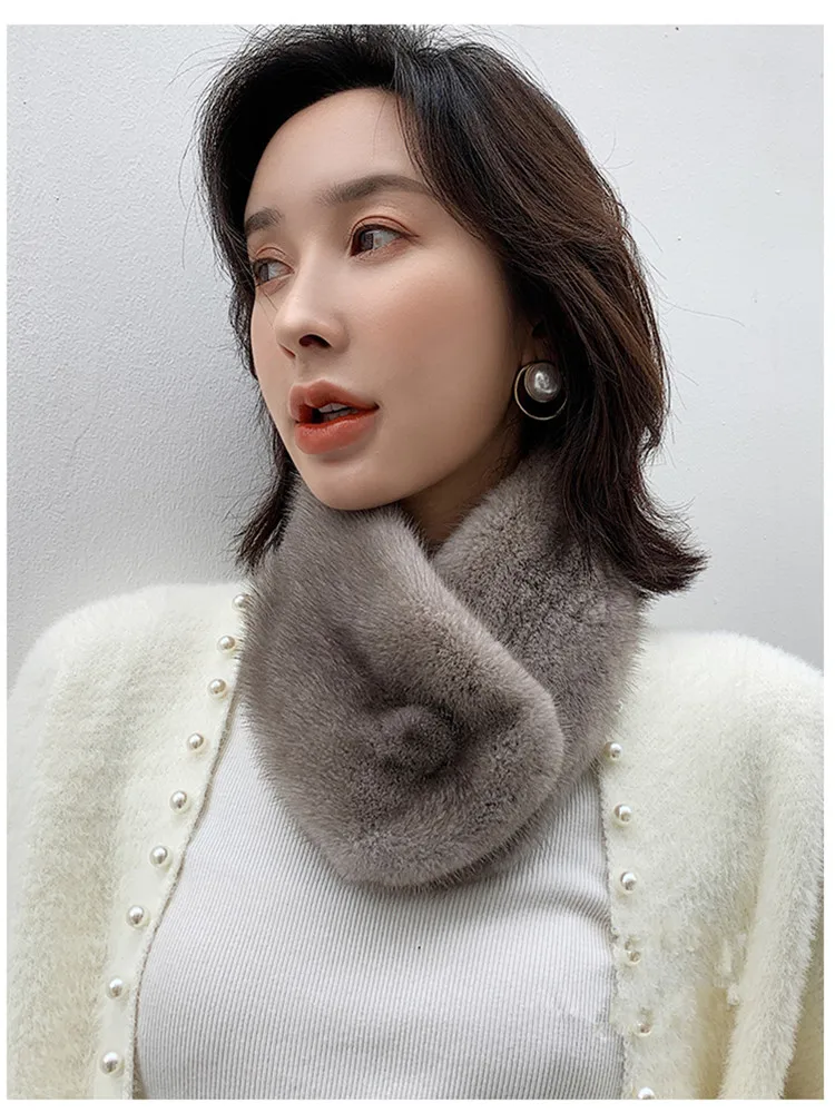 Luxury Fashon Real Mink Fur Scarf Lady Good Quality Warm Wraps Collar Full Pelt Gray Muffler Drop Shipping