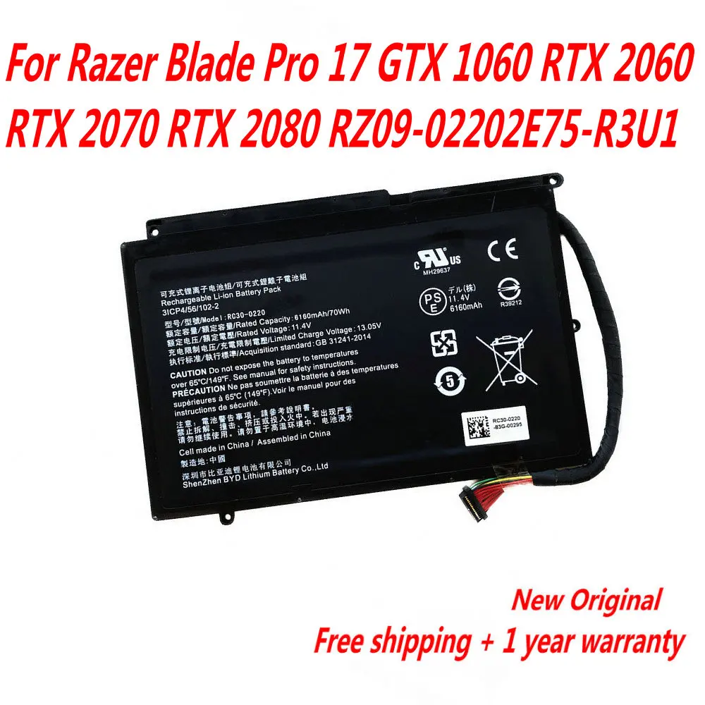 

NEW RC30-0220 RZ09-0220 Laptop Battery For Razer Blade Pro 17 GTX 1060 RTX 2060 RTX 2070 RTX 2080 RZ09-02202E75-R3U1