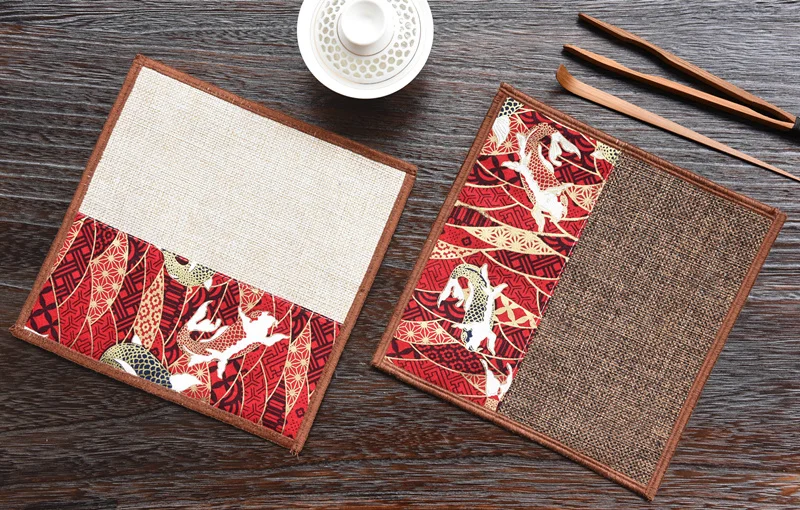 Latest Patchwork Lucky Fish Table Placemat Cotton Linen Dining Table Mat Rectangle Vintage Chinese style Tea Mats Insulation pad