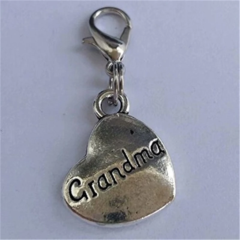 2X Heart Grandma Clip on Charm Perfect for Necklace and Bracelets, Heart Clip on Charm, Zipper Pull Charm