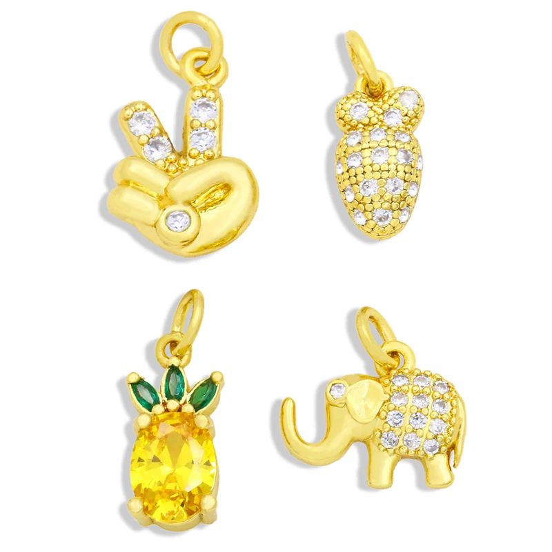 OCESRIO CZ Gold Plated Brass Kawaii Small Thumbs Up Elephant  Friut Earrings Charms for Bracelet Jewelry Making Supplies chma051