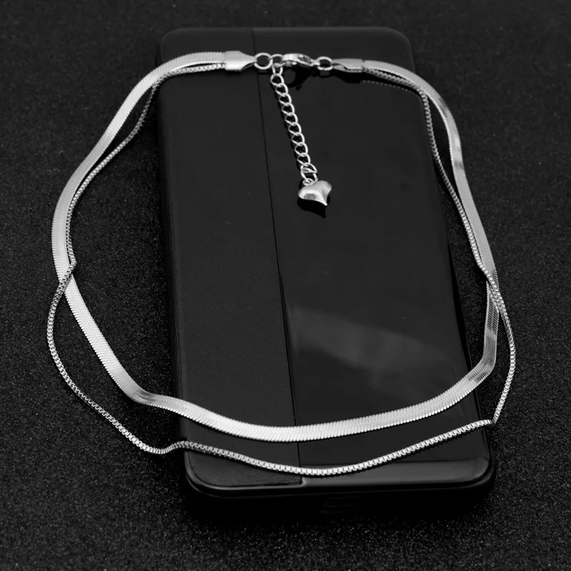 Double-Layer Blade Box Chain Necklace Wild Short Sweater Chain Harajuku Campus Style Jewelry Accessory Does Not Fade