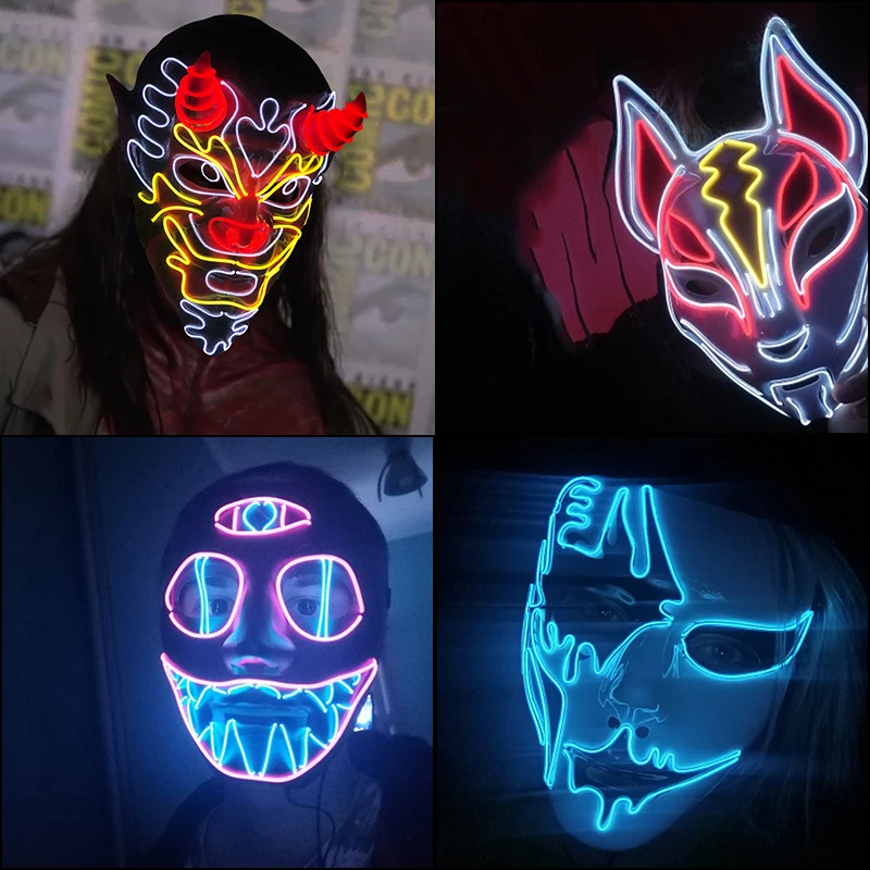 Cosplay Halloween Party Mask Luminous Light up Led Mask EL Neon Glowing Anime Mask Masque Masquerade Masks Horror Carnival Mask