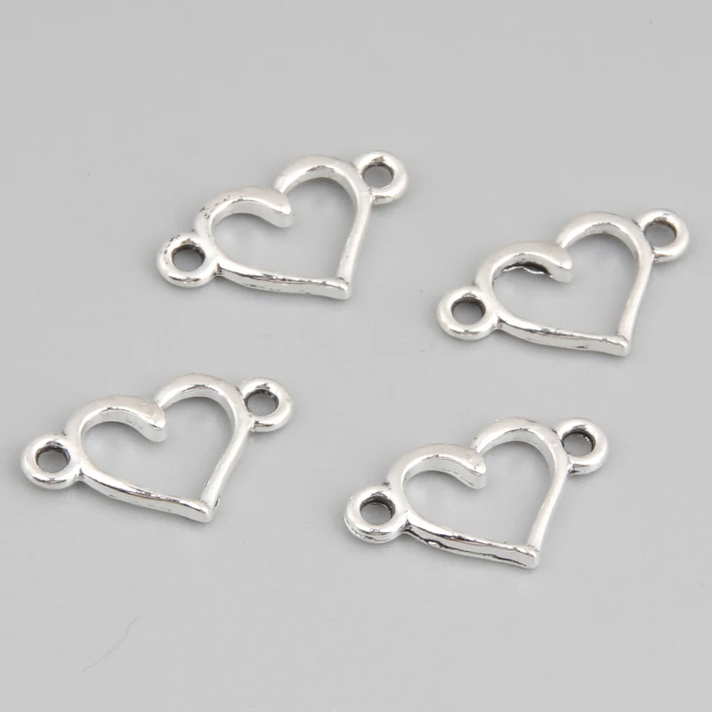 200pcs Silver Color 14.5x8.5mm Small Hollow Heart Charms Love Connector Pendant For DIY Handmade Metal Jewelry Making Accessorie