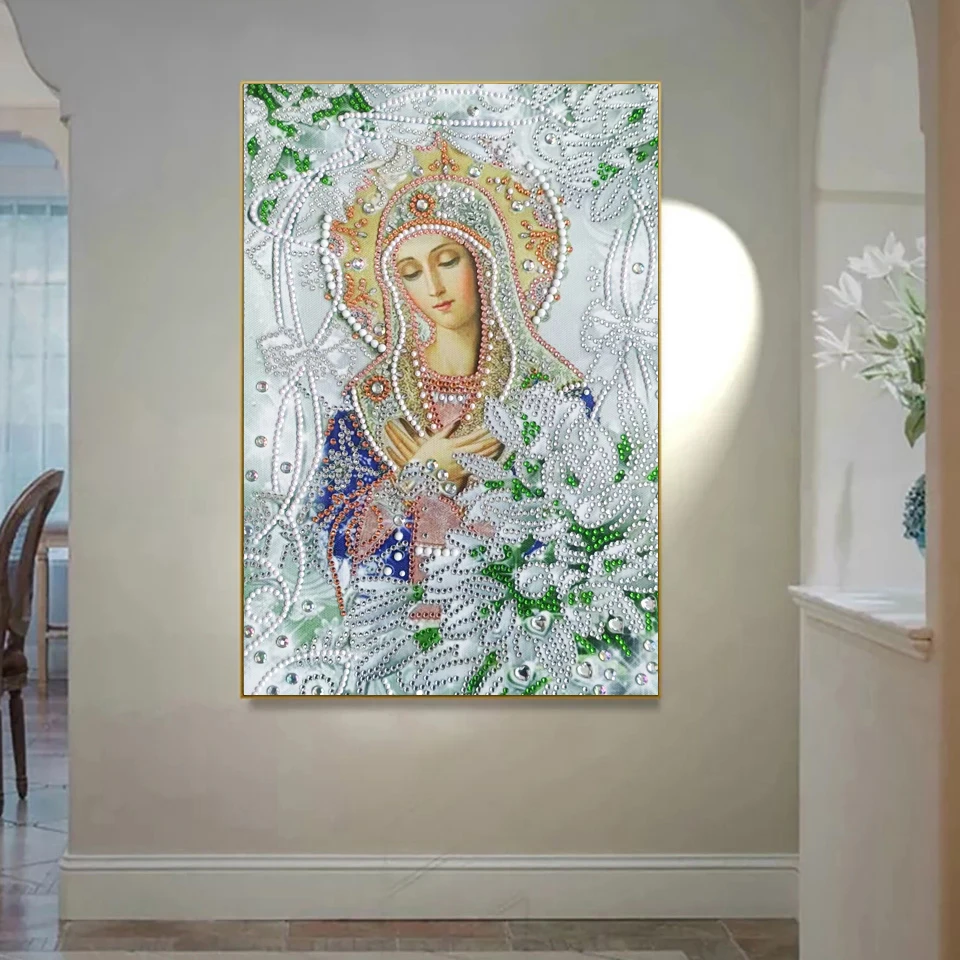 Diy 5D Special-shaped Diamond Painting Virgin Lily Cross Stitch Kit Embroidery Diamond Mosaic Picture Religious Icon Decor Gift