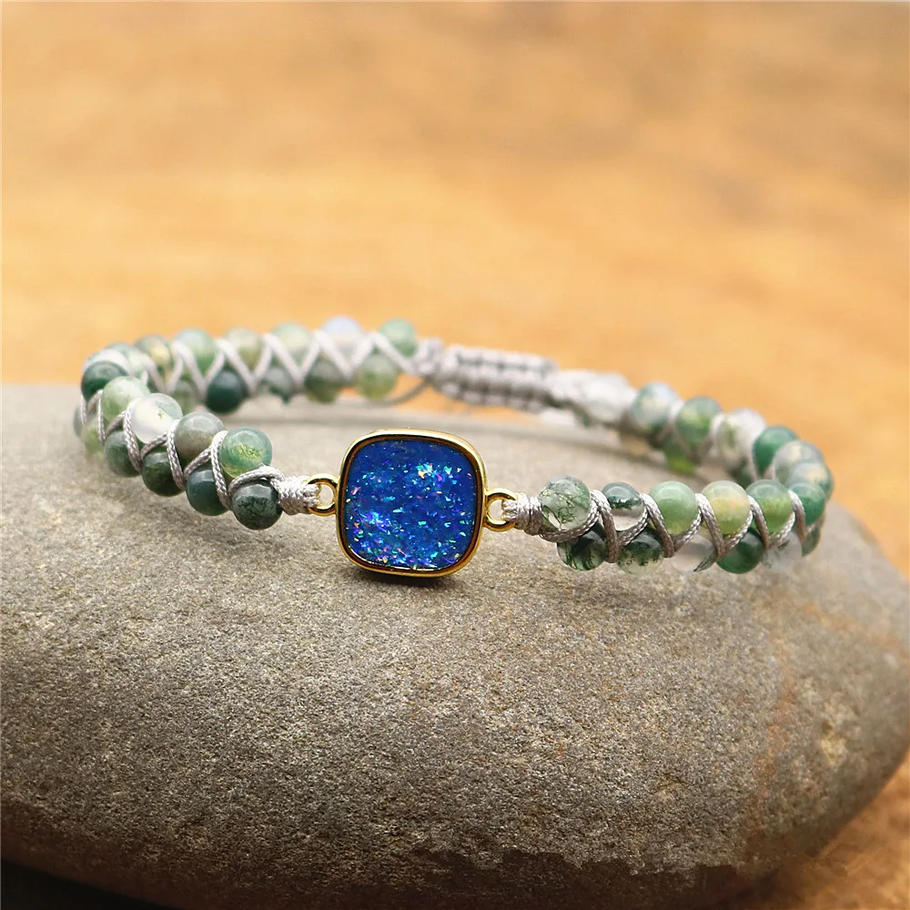 Pulsera trenzada de doble cuerda de piedra Natural, joyería de estilo tótem religioso, recuerdo de viaje de cumpleaños y boda