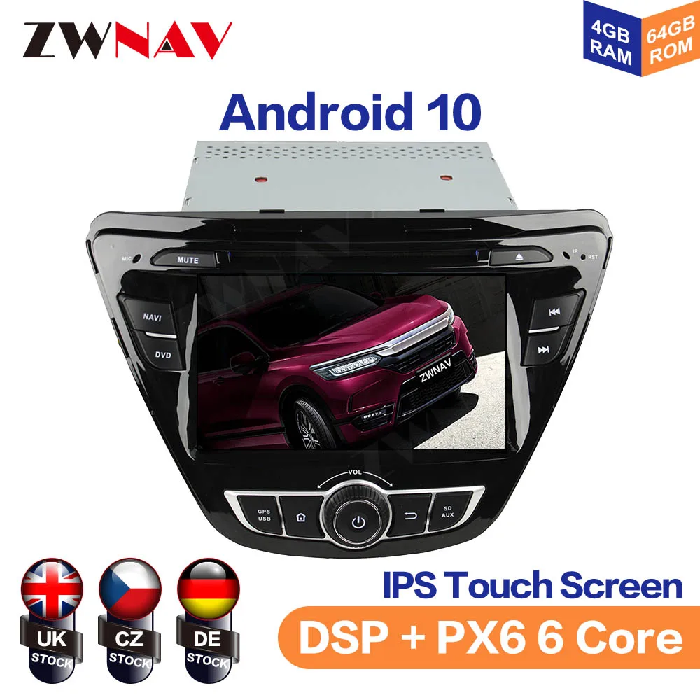 Android 10.0 64GB PX6 Car GPS Navigation for Hyundai Elantra 2014+ Avante Auto Stereo Head Unit Multimedia Player Radio Recorder