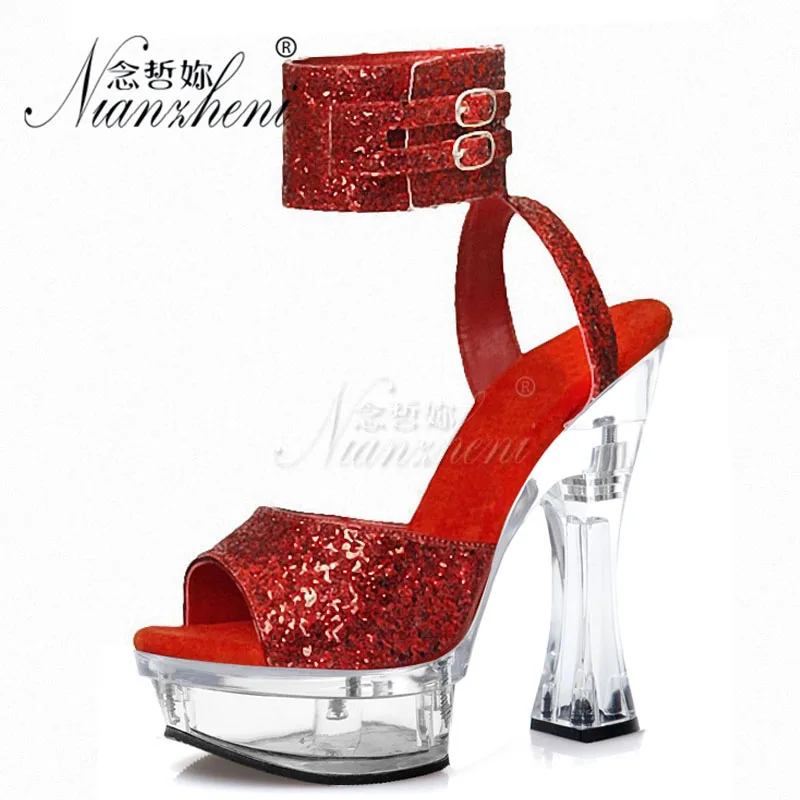 

Exotic Stripper Crystal Sandals 14cm High heeled shoes Models Party Dress Sexy Fetish 5 inches Wedding shoes Red Bling Gold Girl