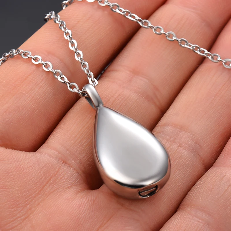 Stainless Steel Cremation Jewelry Keepsake Urn Necklace for Ashes Teardrop Locket Pendant Memorial Jewelry for Ashes for Dad Mom