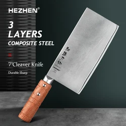 HEZHEN-cuchillo de cocina profesional para carne, utensilio de acero inoxidable compuesto de 3 capas, 7 pulgadas, japonés