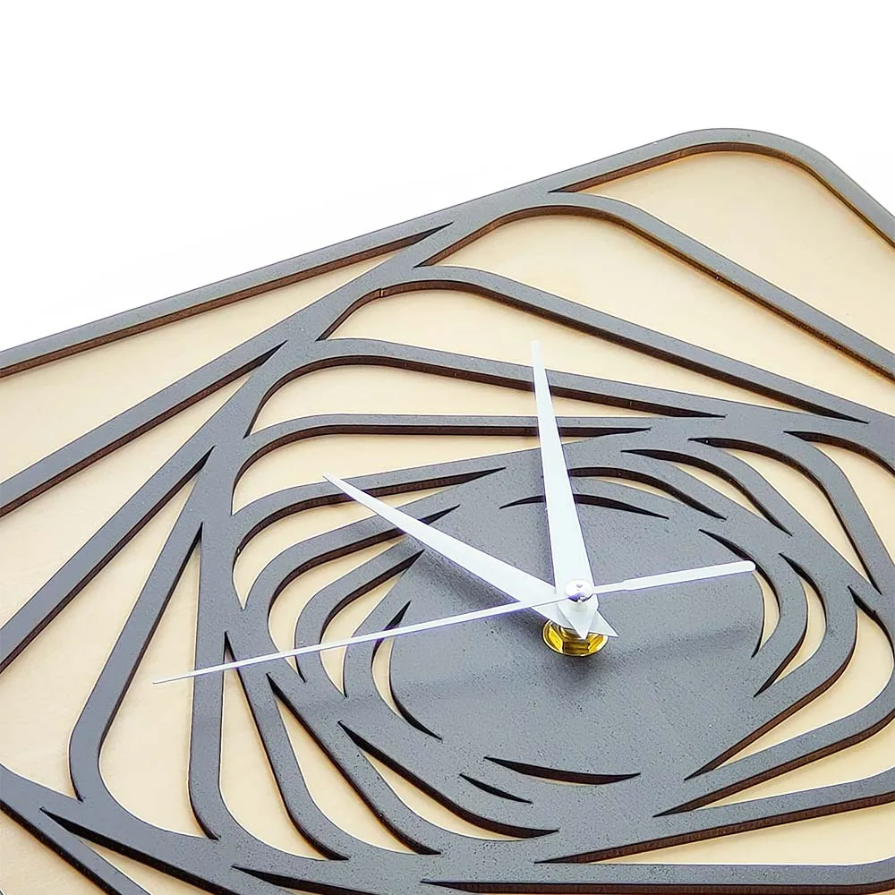 Spiral Square Black Wood Rustic Wall Clock Original Shrinking Minimalist Modern Design Wall Watch Geometric Home Room Decor