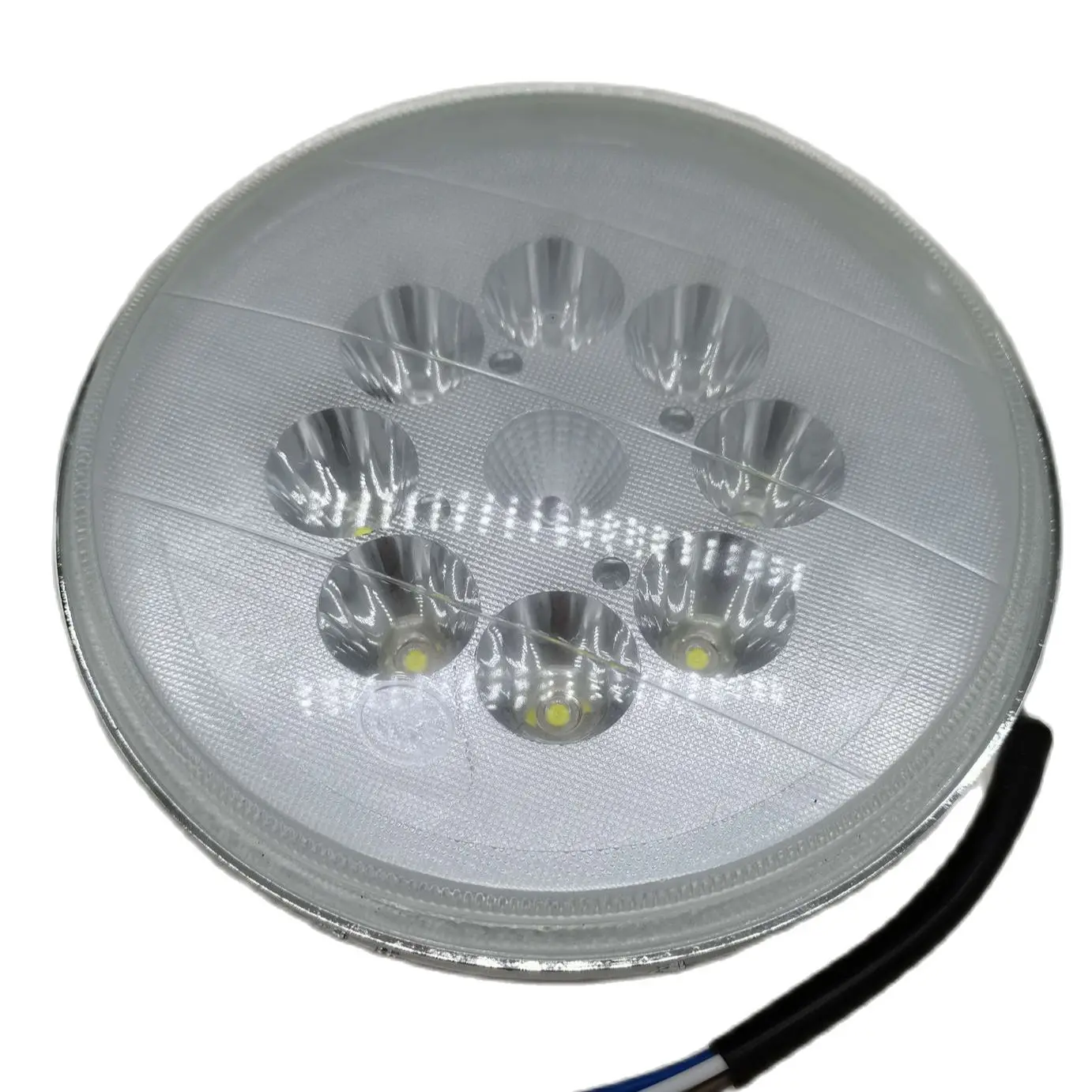 A873 Motorcycle LED Headlight Cyclone-Type Head Lamp Aluminum Shell Big Round 8LED With Heatsink 14W 2400 Lumens 5500K DC8-80V