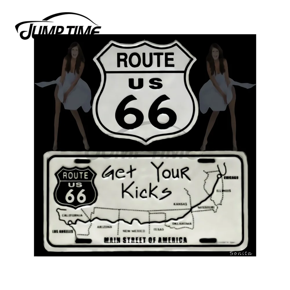 JumpTime 13cm x 12.1cm For Route 66 Shield Sign JDM Vinyl Stickers Car Bumper Window Motorcycle Decal Waterproof Accessories