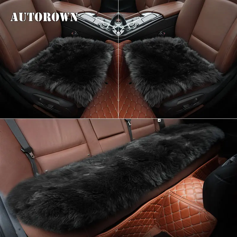 AUTOROWN Genuine Fur Sheepskin Car Seat Covers 1 Set Warm Universal Car Sear Cover Universal Auto Interior Accessories