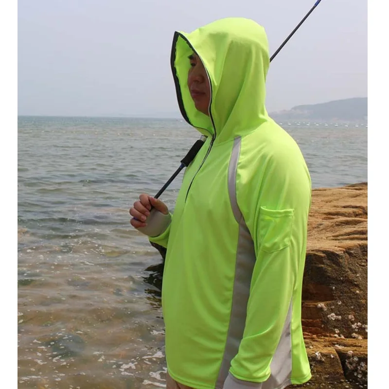 Camiseta masculina com capuz, roupa anti uv de pesca, pulôver com capuz e proteção solar de secagem rápida, suéter de pesca respirável, roupa de
