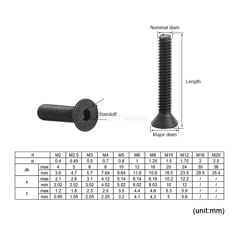 20/50pcs Hexagon Socket Flat Countersunk Head Screw Carbon Steel M2 M2.5 M3 M4 M5 M6 M8 Hex Socket Bolts Machine Screw DIN7991