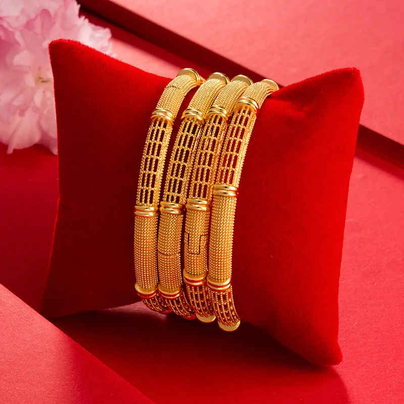 

1-4pcs Diameter 6Cm Gold Color Bangles For Women Girls Wedding Bracelet Can Open Islamic Ramadan Jewelry