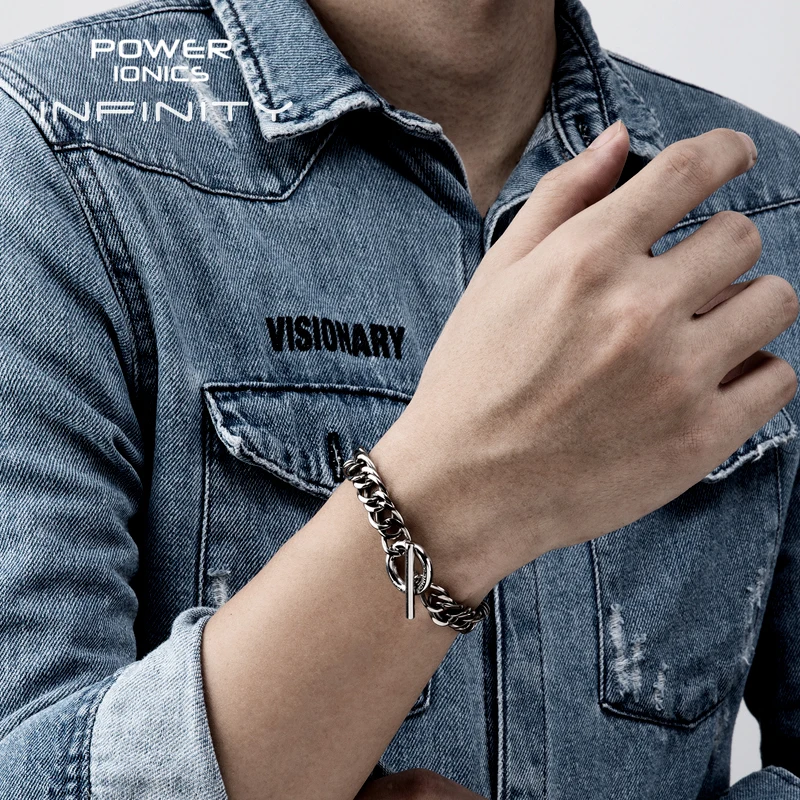 

Power Ionics INFINITY New Trendy 99.999% Titanium Germanium Cuban Chain Men Women Fashion Jewelry Health Bracelet Free Engrave