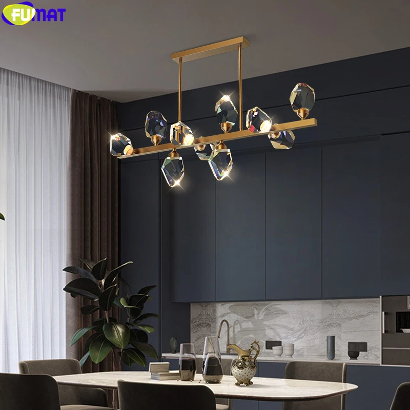 

FUMAT 2020 New Chandelier Ice Crystal Pendant Lamp Copper Frame Dinning Living Room Luxury Villa Hanging Light Fixture Lighting