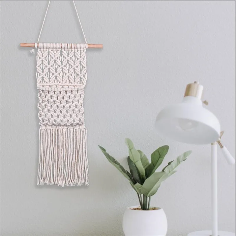 Macrame Wall Hanging Basket Art Net Pocket Handmade Woven Tapestry Boho Wall Hanger For Living Room Office Craft Decorations New