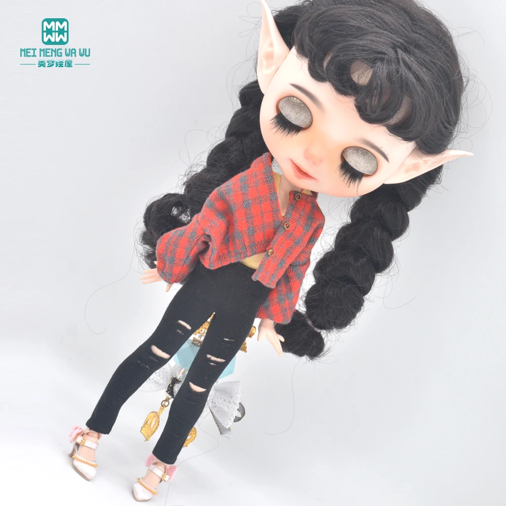 Clothes for Doll Fits Blyth Azone OB22 OB24 Doll Fashion Woolen Jacket Plaid Top Blue, Green, Black, Gray