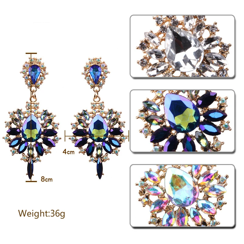 Picture 3: Women Drop Earrings Colorful Flower Big Brand Design Luxury Starburst Pendant Crystal Stud Statement Earrings Jewelry Gifts