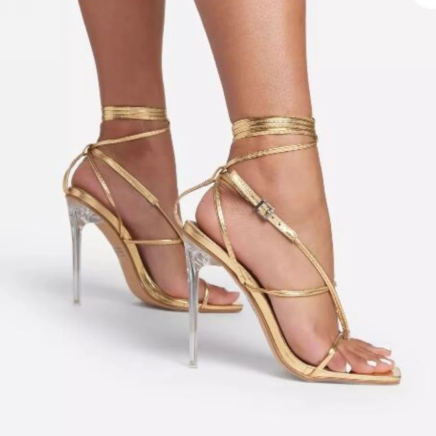 2021 Summer Women Thin High Heels Shoes Sandals Transparent Gladiator Ankle Strap Sexy Pump Female Party Wedding Ladies Shoes