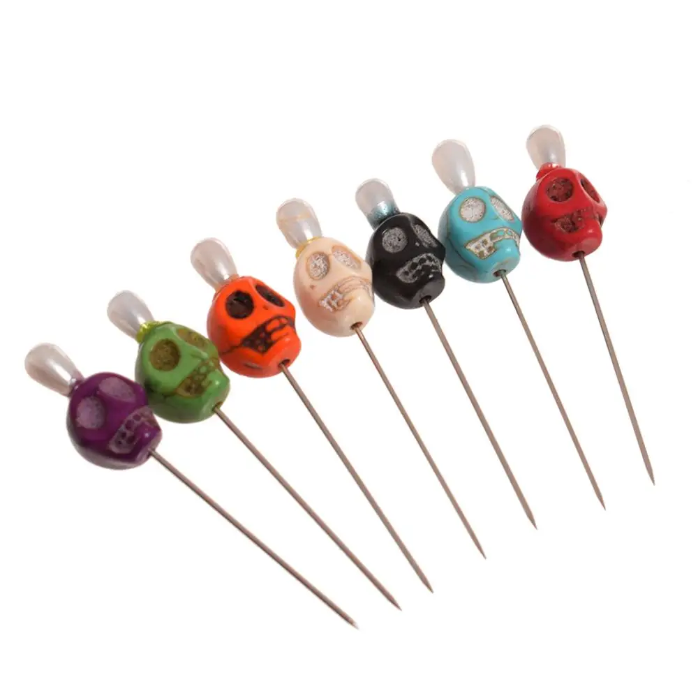 7pcs/lot Skull Head Pattern Pins Evil Voodoo Curse Needles Witch Cosplay Accessory