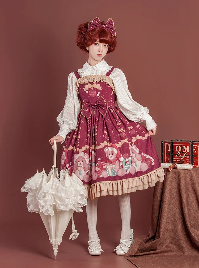 Princess tea party sweet lolita dress vintage falbala bowknot cute printing victorian dress kawaii girl gothic lolita jsk loli