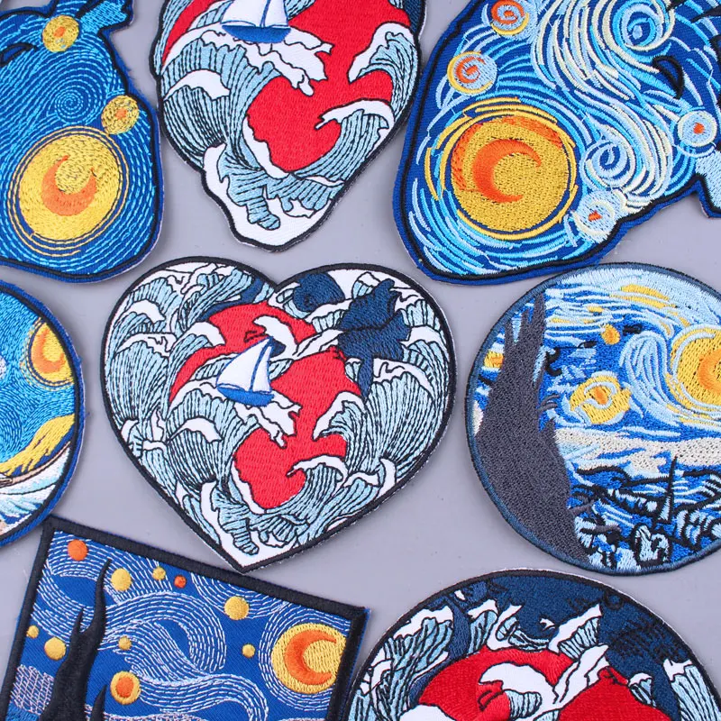 Van Gogh Patches For Clothing Thermoadhesive Patches Stickers Hippie Heart Patch Iron On Patches On Clothes Embroidery Patch