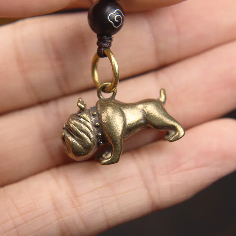 Retro Brass Cute Cartoon Dog Key Chain Pendant Vintage Metal Animal French Bulldog Pug Figurine Keychain Hanging Keyring Jewelry