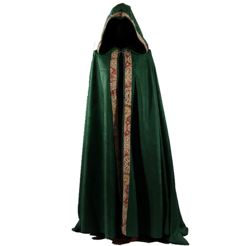 Reenactment Cosplay Medieval Long Cape Halloween Party Women Men Adult Long Mage Witchcraft Wicca Robe Conceal Gown Hooded Cloak