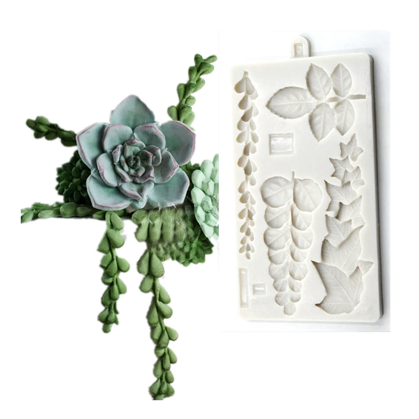 Succulent Ivy Rose Eucalyptus Leaves Silicone Mold Trailing Mould Fondant Cake Decorating Tools Sugarcraft Flower Tools K891