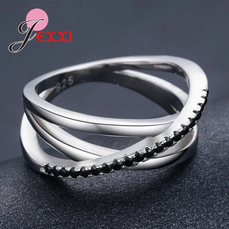 Original 925 Sterling Silver Shinning Black CZ Crystal Finger Ring For Women New Fashion Engagement Wedding Statement Jewelry