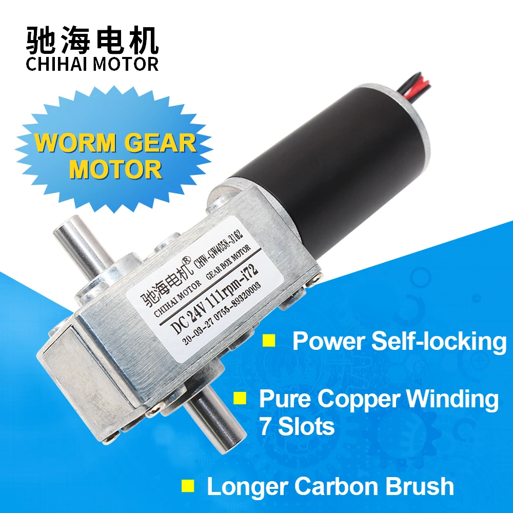 ChiHai Motor CHW-4058-3162 Customized dc12v 24v High Precision Double Shaft Metal Right Angle Gearbox Dc Worm Gear Motor