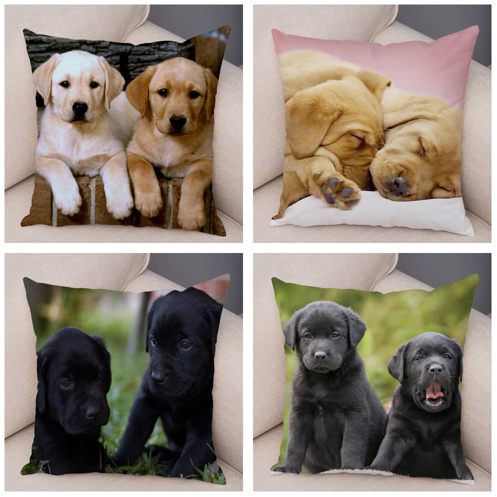 Labrador Dog Printed Cushion Cover for Sofa Home Car Decor Cute Pet Animal Pillowcase Super Soft Short Plush Pillow Case 45*45cm