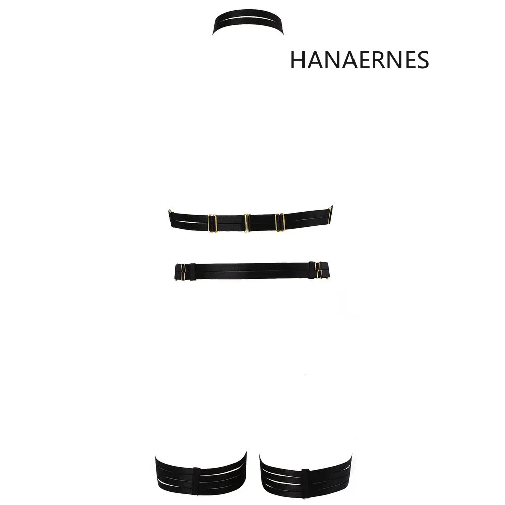 HANAERNES-Fato de Carnaval Punk Gótico Feminino com Fivela De Metal, Cinto De Gaiola Completa, Roupa Interior, Top Elástico Oco, Suspensórios Femininos