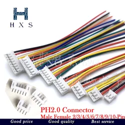 10Sets Mini Micro 2.0 PH Connector Male Female 2/3/4/5/6/7/8/9/10-Pin Plug With Wires Cables Socket 200MM 26AWG PH2.0 New