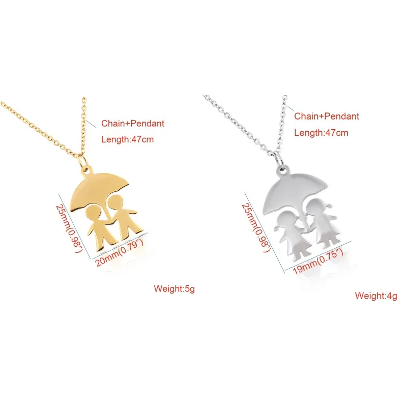 Figure Family Boy and Girl Umbrella Pendant Necklace Stainless Steel Chain Charm Necklace Birthday Family Party Jewelry Gift