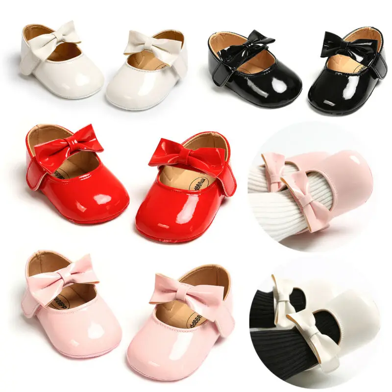 

PUDCOCO Cute Baby Girl Anti-slip PU Crib Bow Sneakers Newborn Shoes Soft Sole Prewalker 0-18M