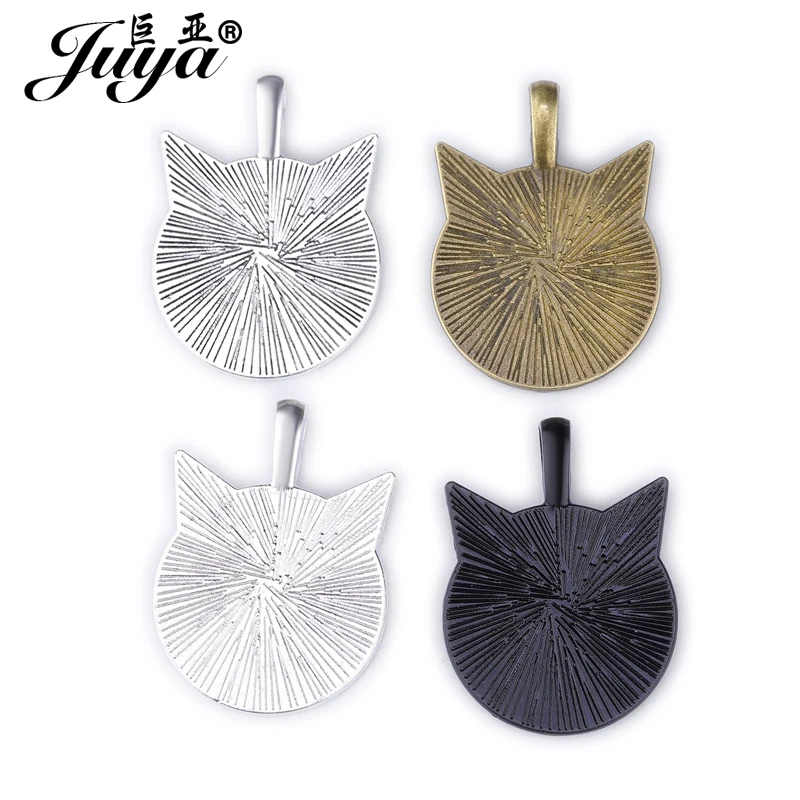 DIY Jewelry Making 10PCS Cat Ears Shape Setting Charms Cabochon Cameo Base Tray Bezel Blank 25mm Round Glass Pendant Necklace