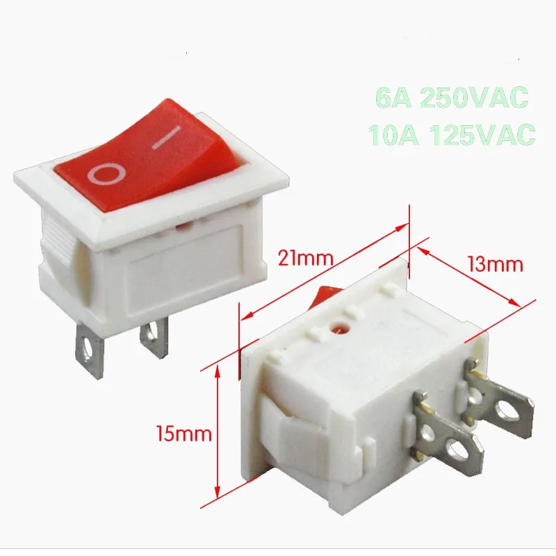 Water dispenser switch boat type switch LCD power switch 2 feet 2 gears 250V 6A copper feet 15*21mm