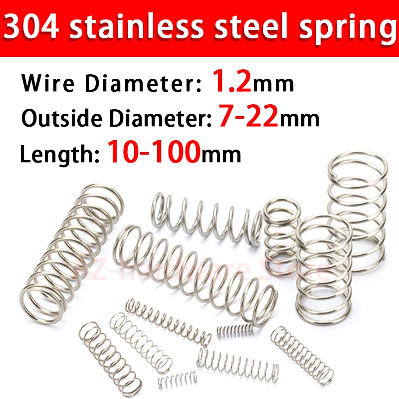 Sprężyna dociskowa ze stali nierdzewnej 304, sprężyna powrotna, średnica drutu stalowego 1,2 mm średnica zewnętrzna 6 ~ 22 mm 10 szt.