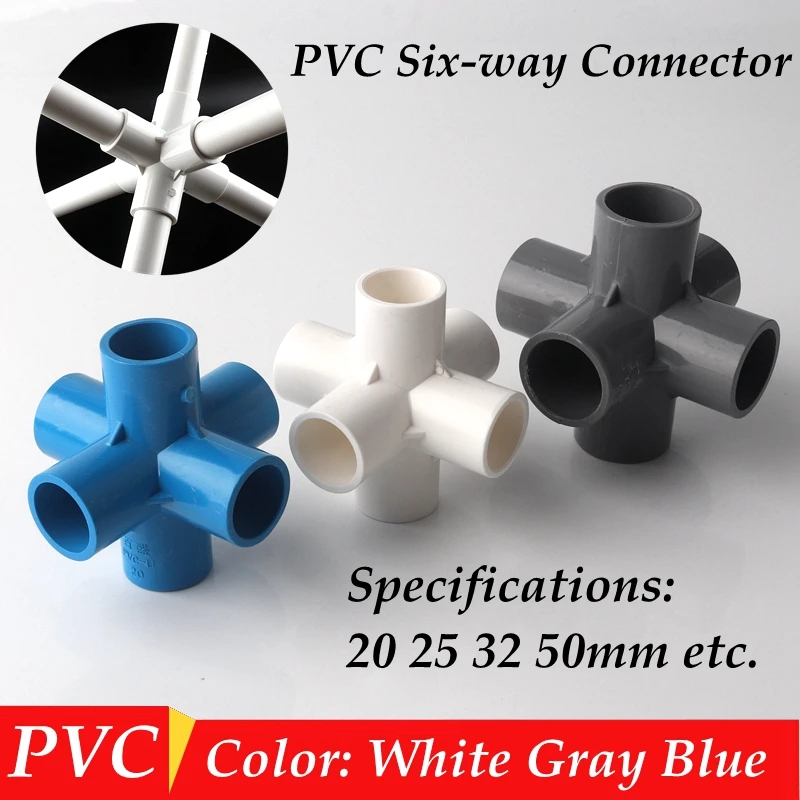 

5pcs I.D 20 25 32mm PVC 6-Way Connectors PVC Pipe Fittings Equal 6 way Cross Connector Home DIY Wardrobe Tent Fitting