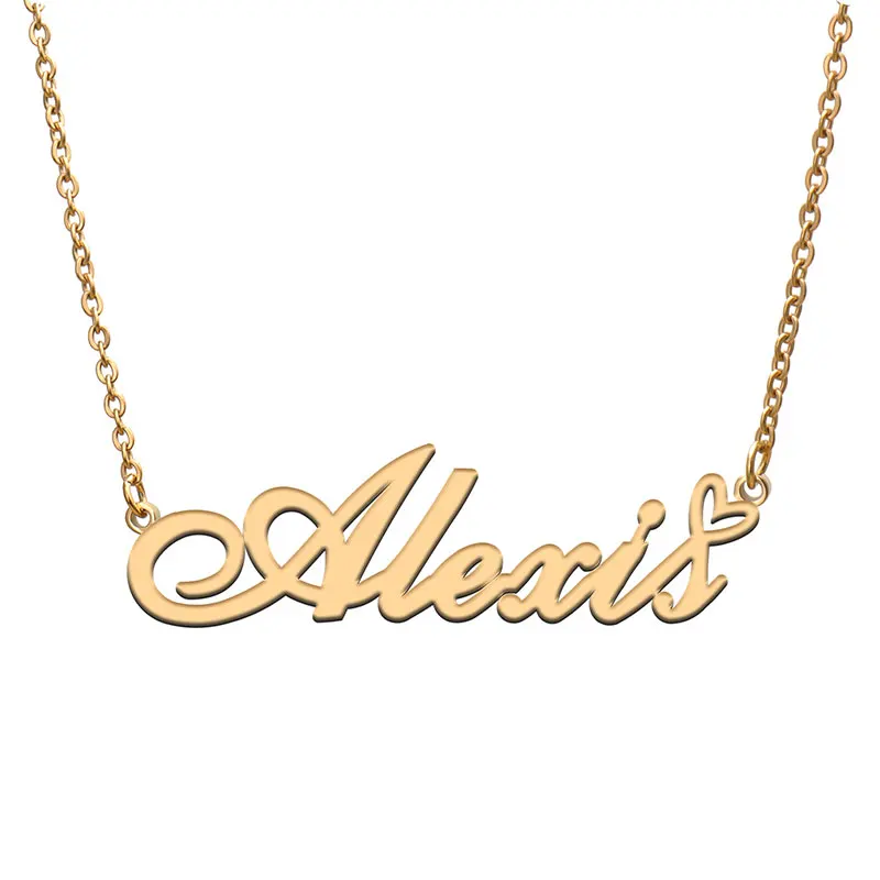 Alexis Heart-Shaped Decor Name Necklace for Women Stainless Steel Personalized Jewelry Nameplate Pendant for Mom And Girls Gift