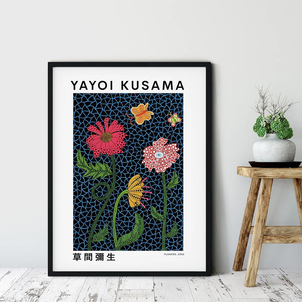 Yayoi Kusama Flowers Artwork Exhibition Posters and Prints Wall Art Pictures Museum Canvas Painting for Living Room Home Decor
